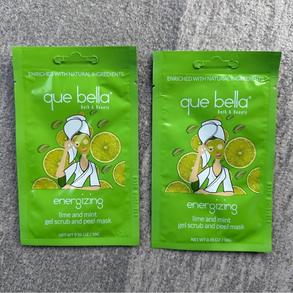 2-pc Que Bella Energizing Lime Mint Gel Scrub Peel Mask Exfoliate Hydrate Tone